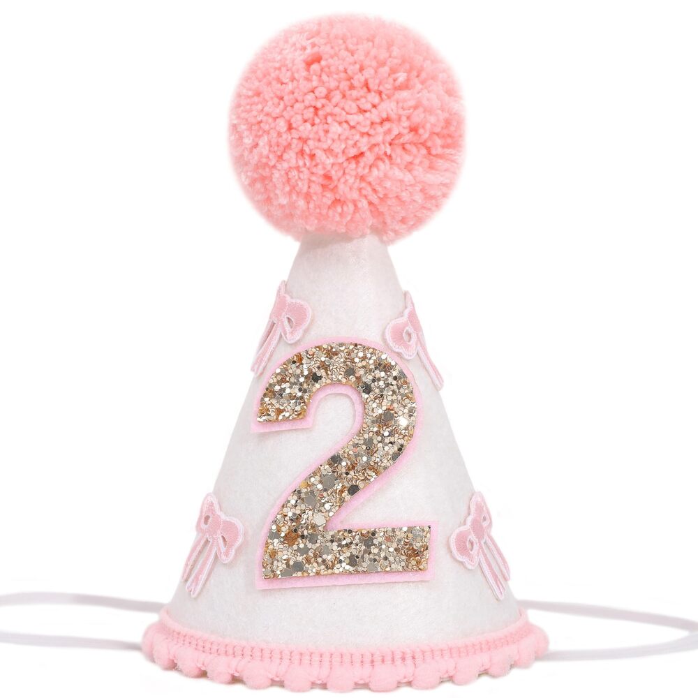 8138 Pink And White Bow 2nd Hat - Bow 2nd Birthday Theme Hat,Baby Girl